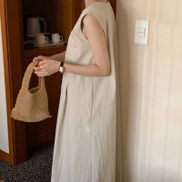 TDN-0186  데일리룩 핀턱 플레어 나시 롱원피스 